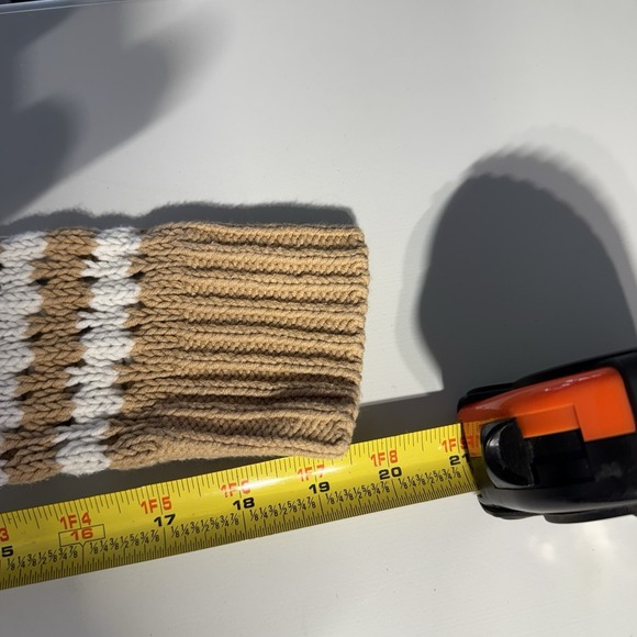 Loft Sweater WM Tan/white Stripe Open Knit Long Sleeve Chic Artisanal Classic - Picture 13 of 13